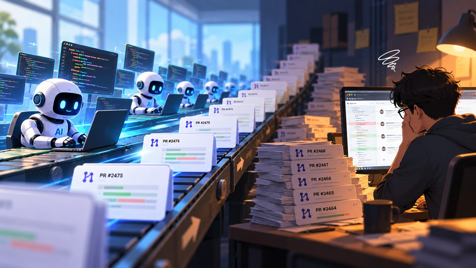 AI coding agents generate pull requests faster than a human reviewer can keep up